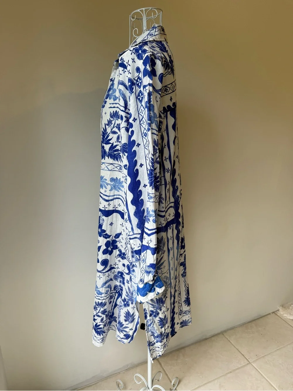 Joie Blue White Linen Blend Floral Button Front Shirt Dress Medium - Picture 3 of 8